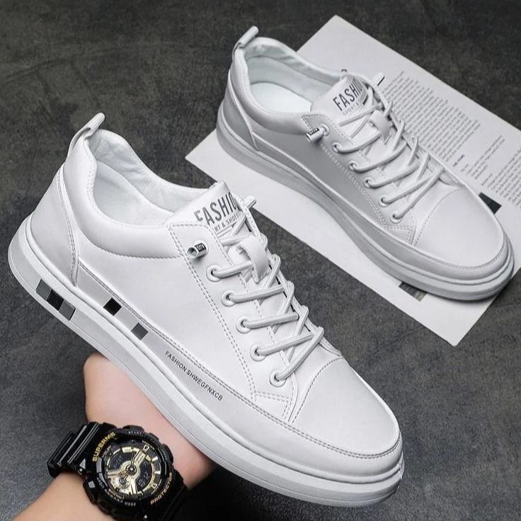 Tênis Masculino de Couro Sport FlatUp® + Pulseira de Prata de Brinde - Ride Up 